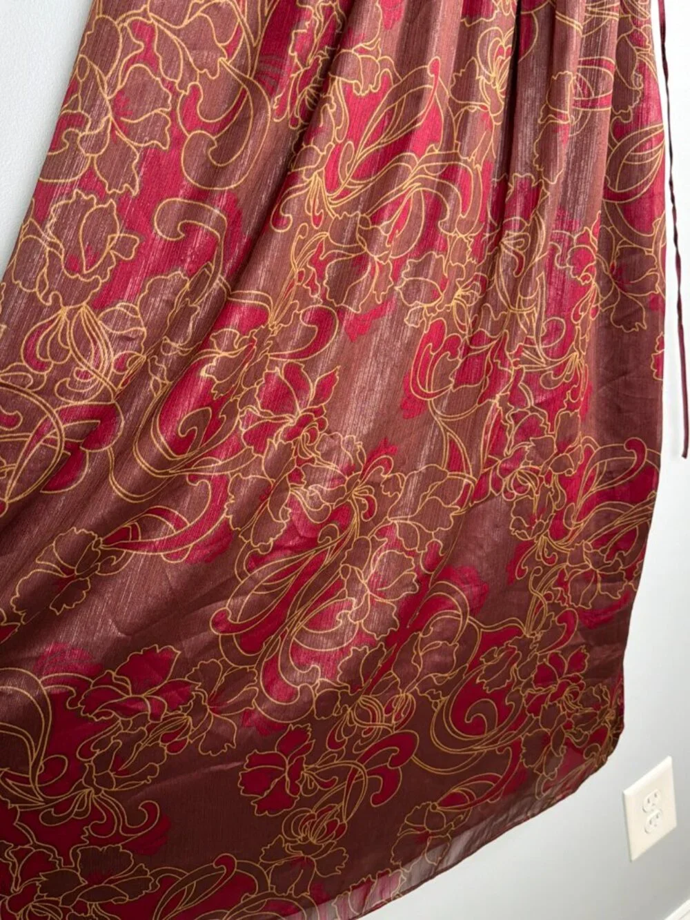 VTG Y2K Cabernet Maxi Slip Dress Womens XL Satin Silky Baby Maroon Floral Boho - Picture 3 of 9